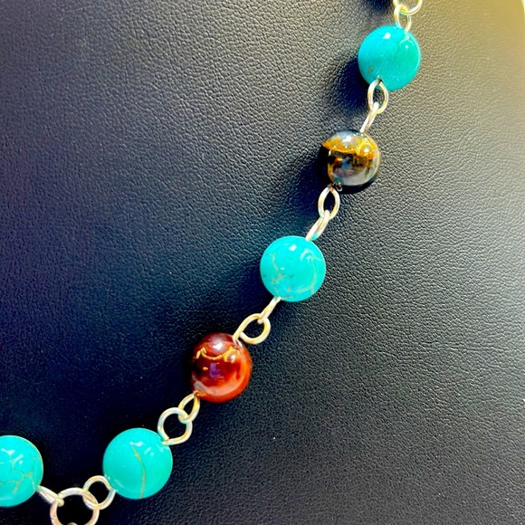 Handmade Feather Pendant Necklace with Natural Turquoise & Tiger Eye Stones! - Picture 4 of 6